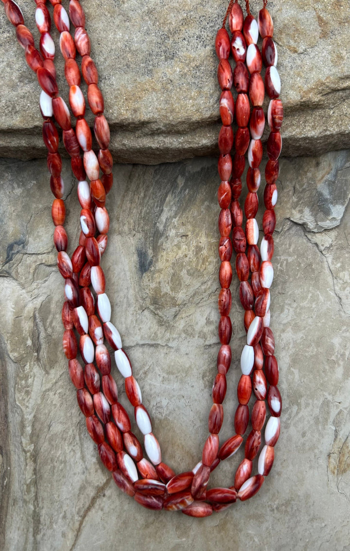 Red Spiny Oyster 5x10mm Rice Beads One 16 Inch Strand