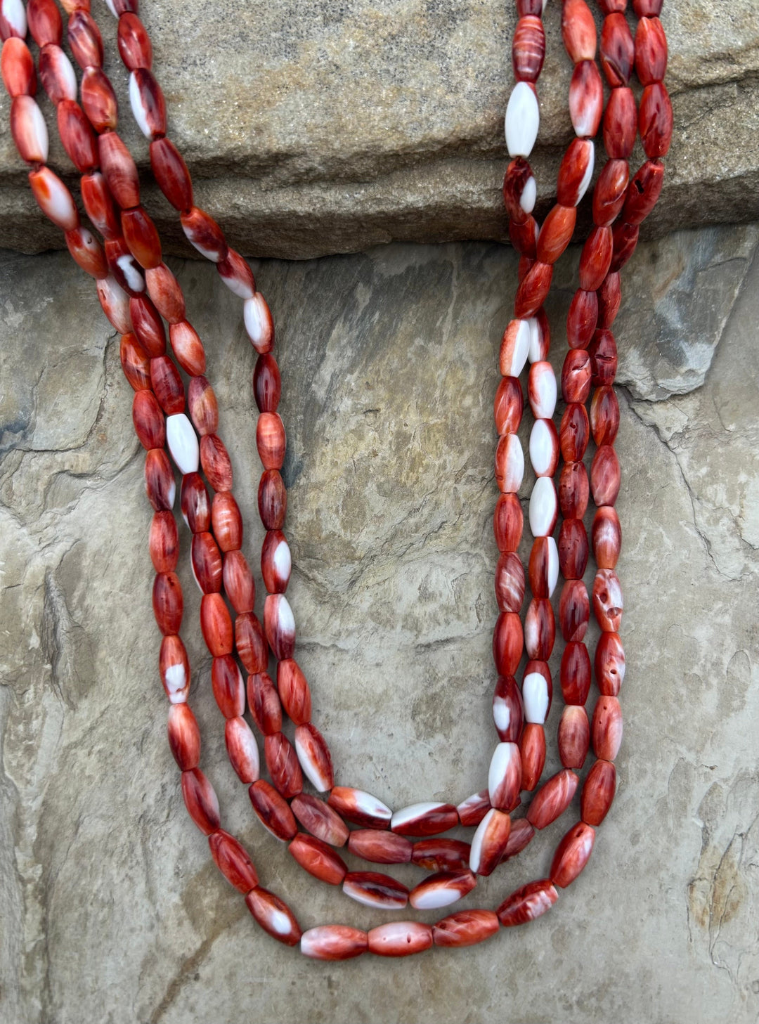 Red Spiny Oyster 5x10mm Rice Beads One 16 Inch Strand