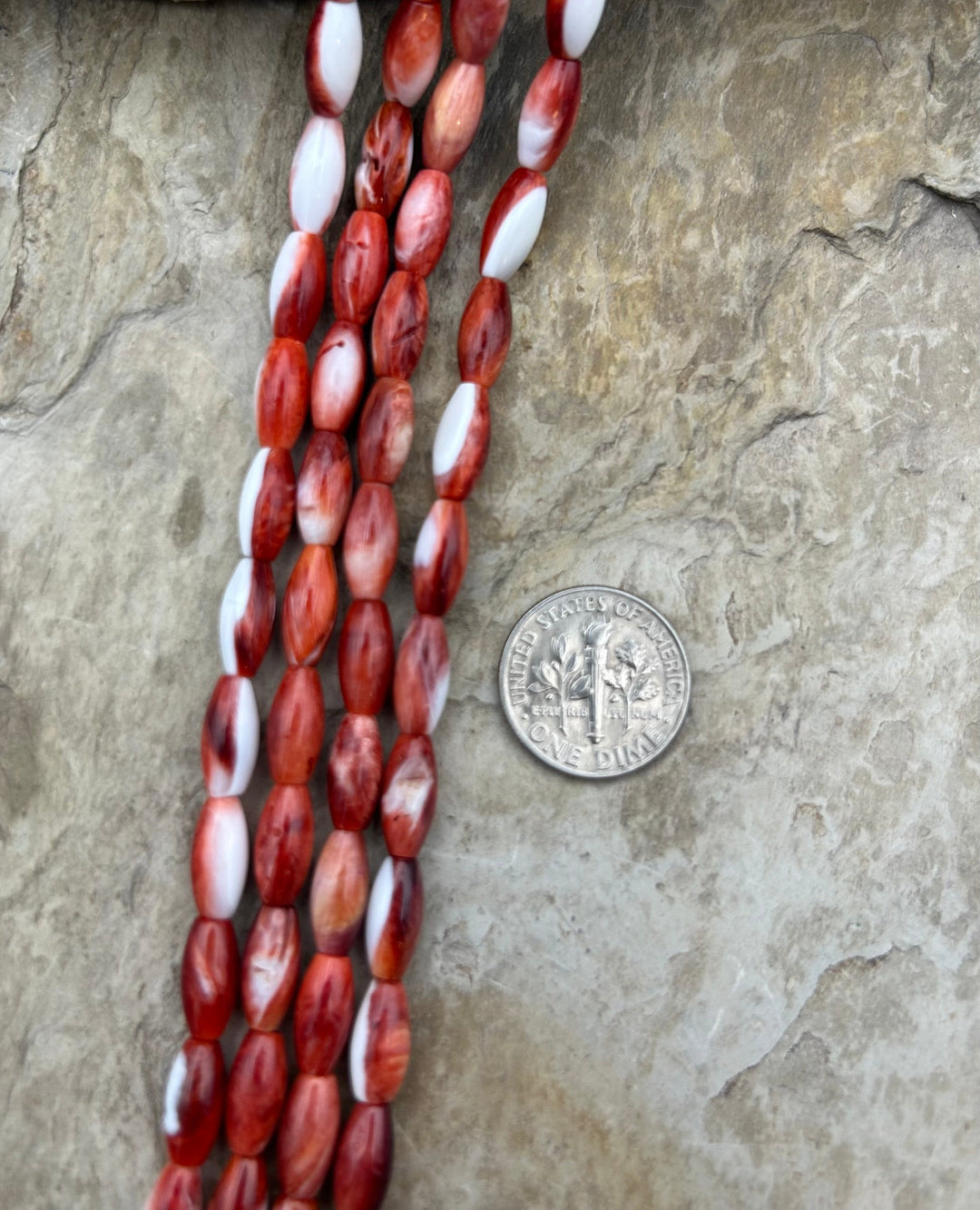 Red Spiny Oyster 5x10mm Rice Beads One 16 Inch Strand