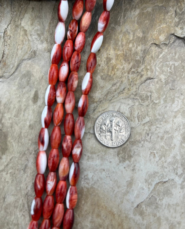 Red Spiny Oyster 5x10mm Rice Beads One 16 Inch Strand