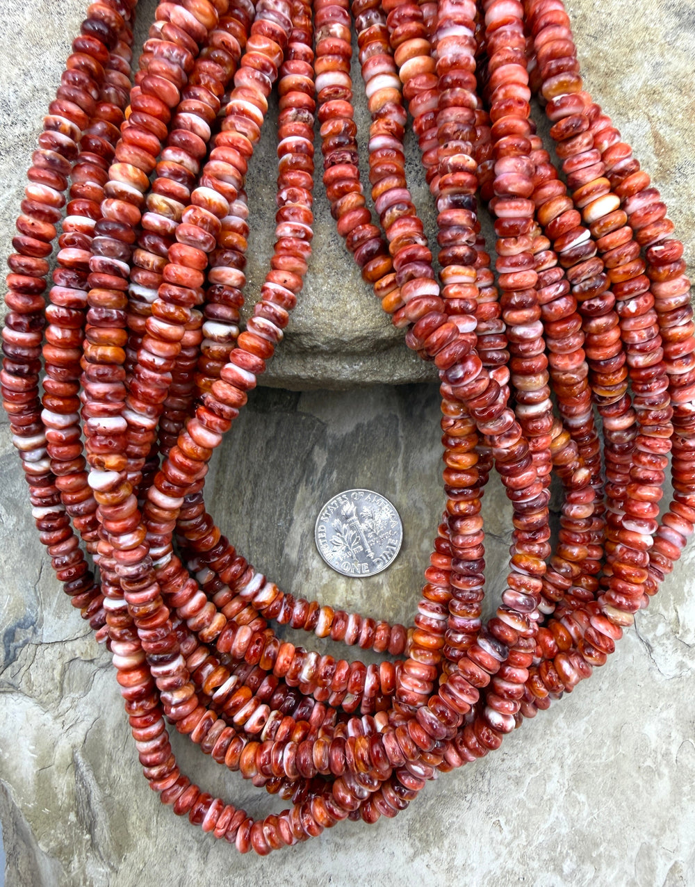 Red Spiny Oyster 6mm Button Beads One 16 Inch Strand