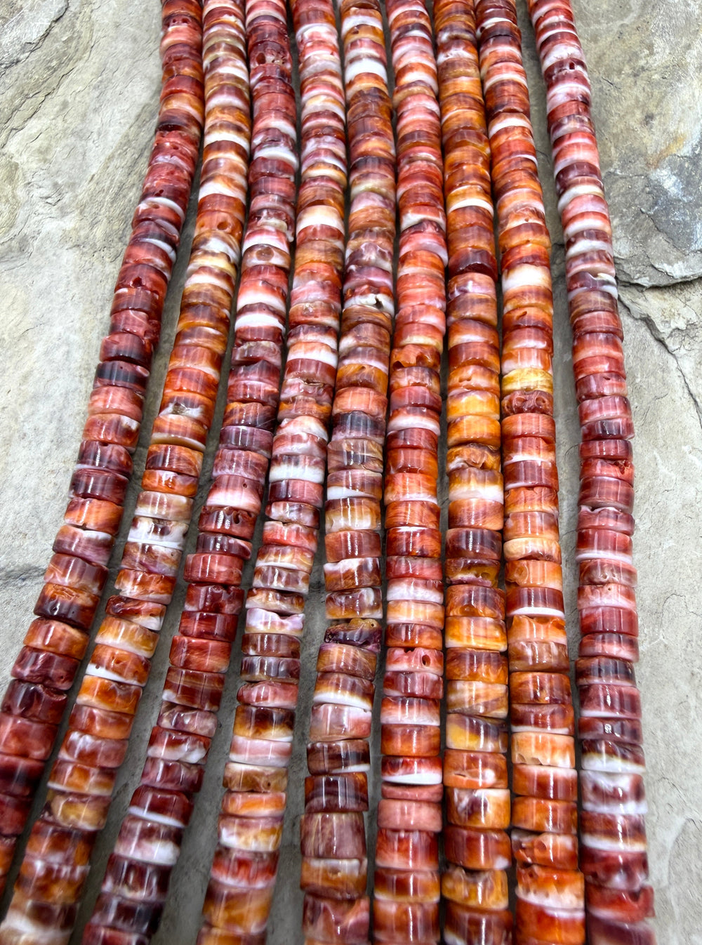 Red Spiny Oyster 6mm Heishi Beads One 16 Inch Strand