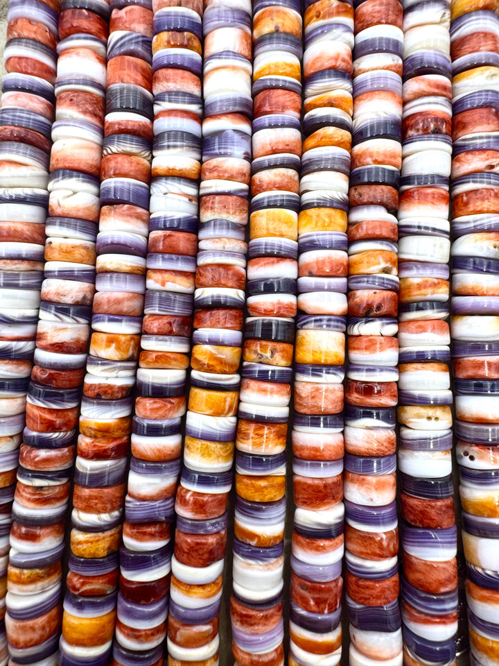 Red Spiny Oyster and Purple Wampum/Quahog Shell 8mm Heishi