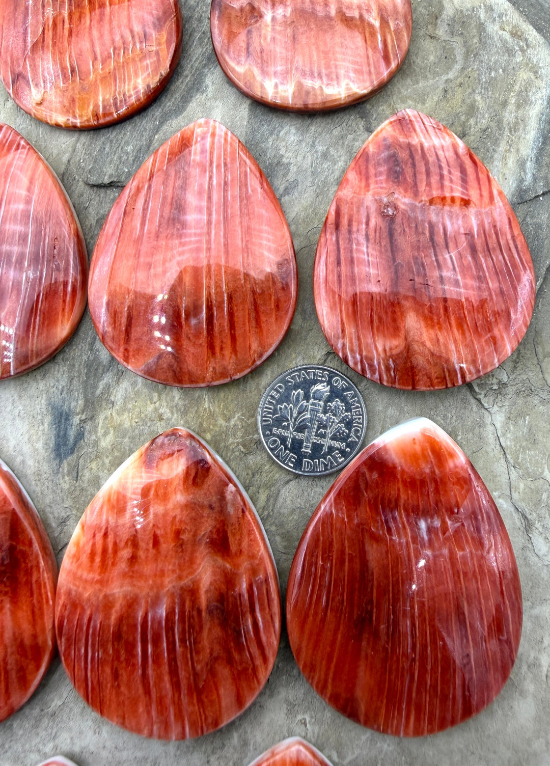 Red Spiny Oyster Focal Bead Pendant 35x45mm (side drilled)