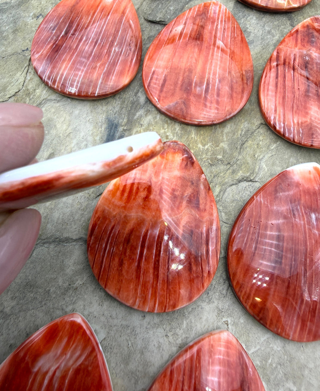 Red Spiny Oyster Focal Bead Pendant 35x45mm (side drilled)