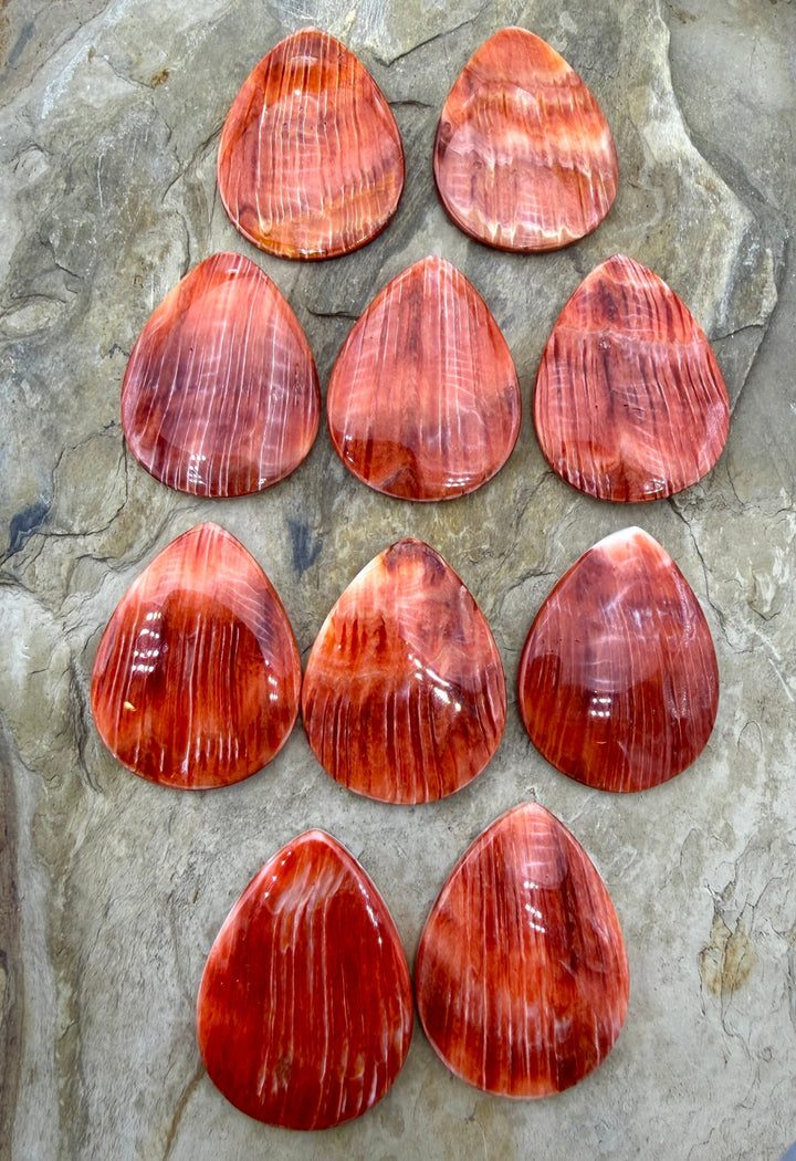 Red Spiny Oyster Focal Bead Pendant 35x45mm (side drilled)