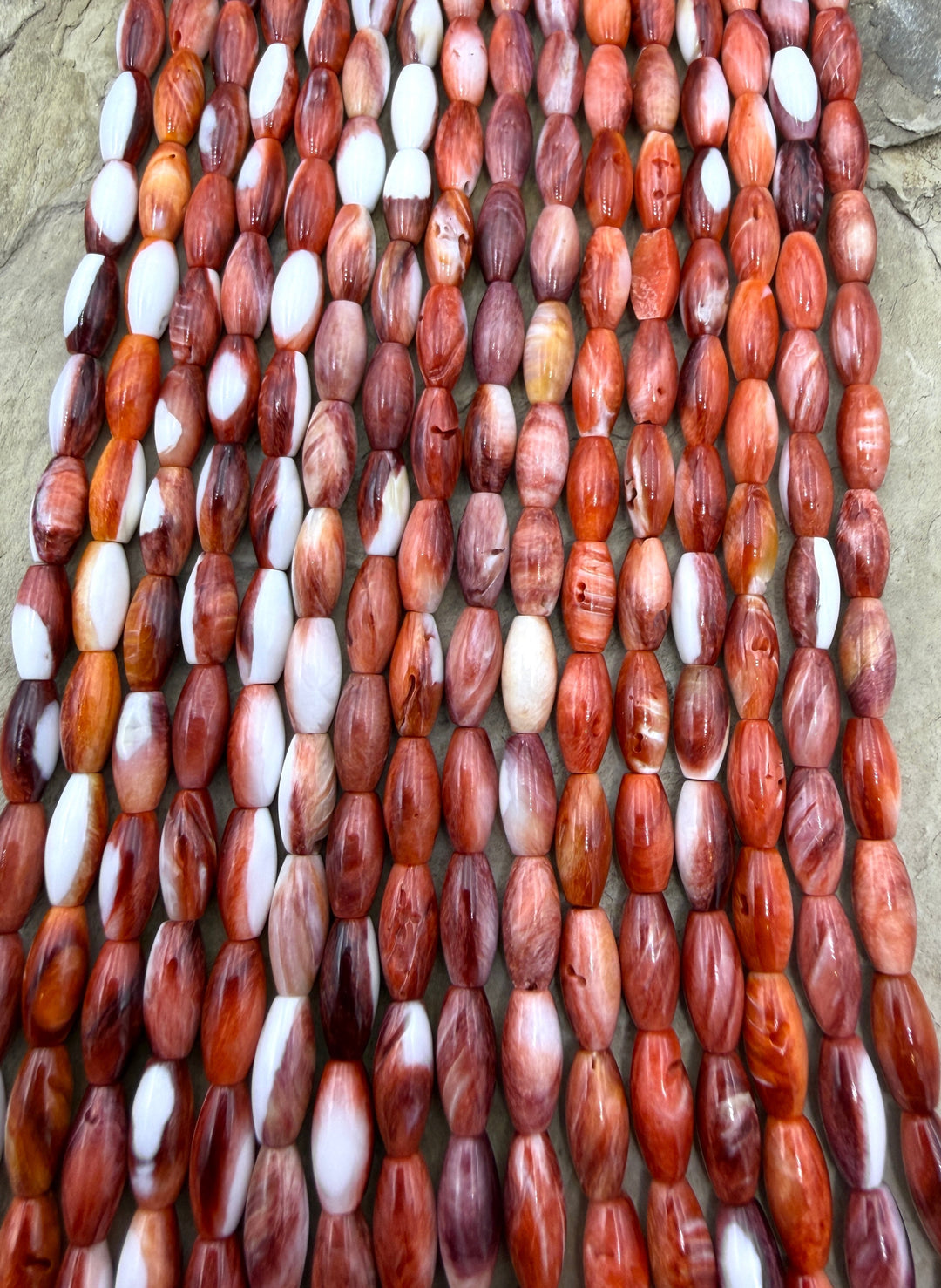 Red Spiny Oyster Rice Beads 5x10mm 16 Inch Strand/40 Beads