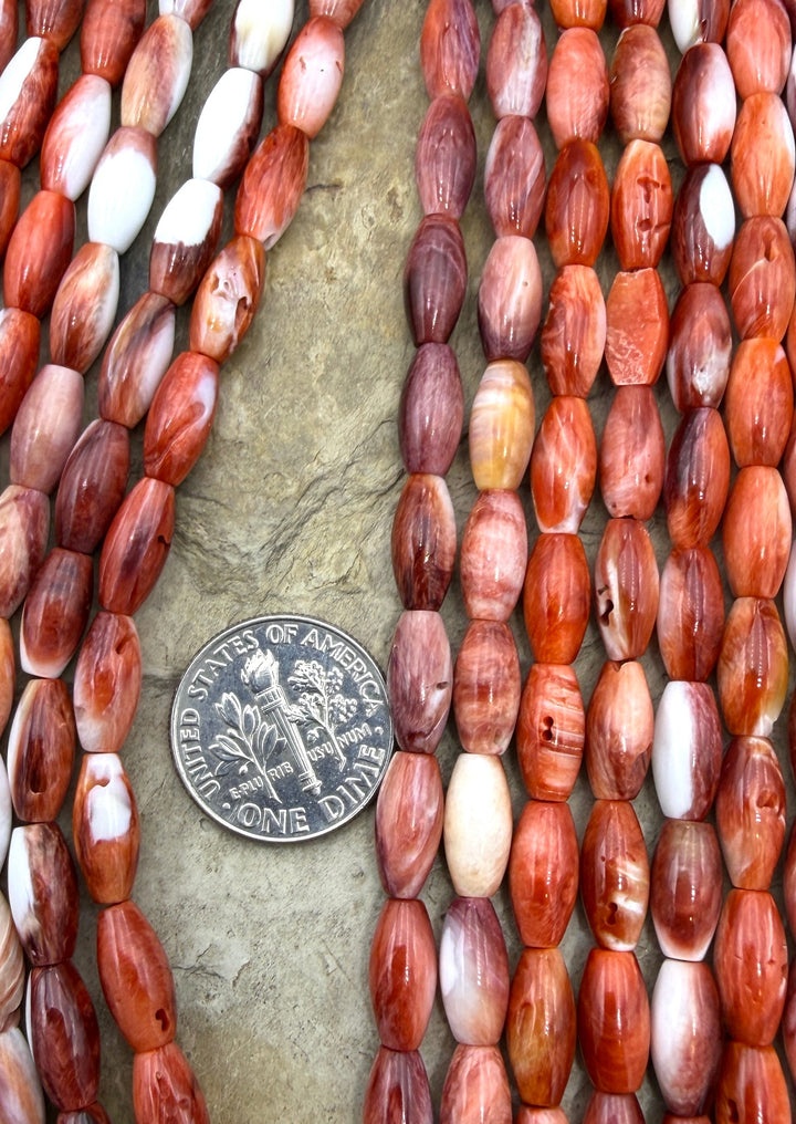 Red Spiny Oyster Rice Beads 5x10mm 16 Inch Strand/40 Beads