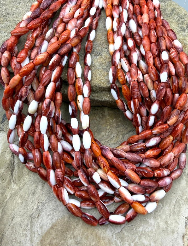Red Spiny Oyster Rice Beads 5x10mm 16 Inch Strand/40 Beads