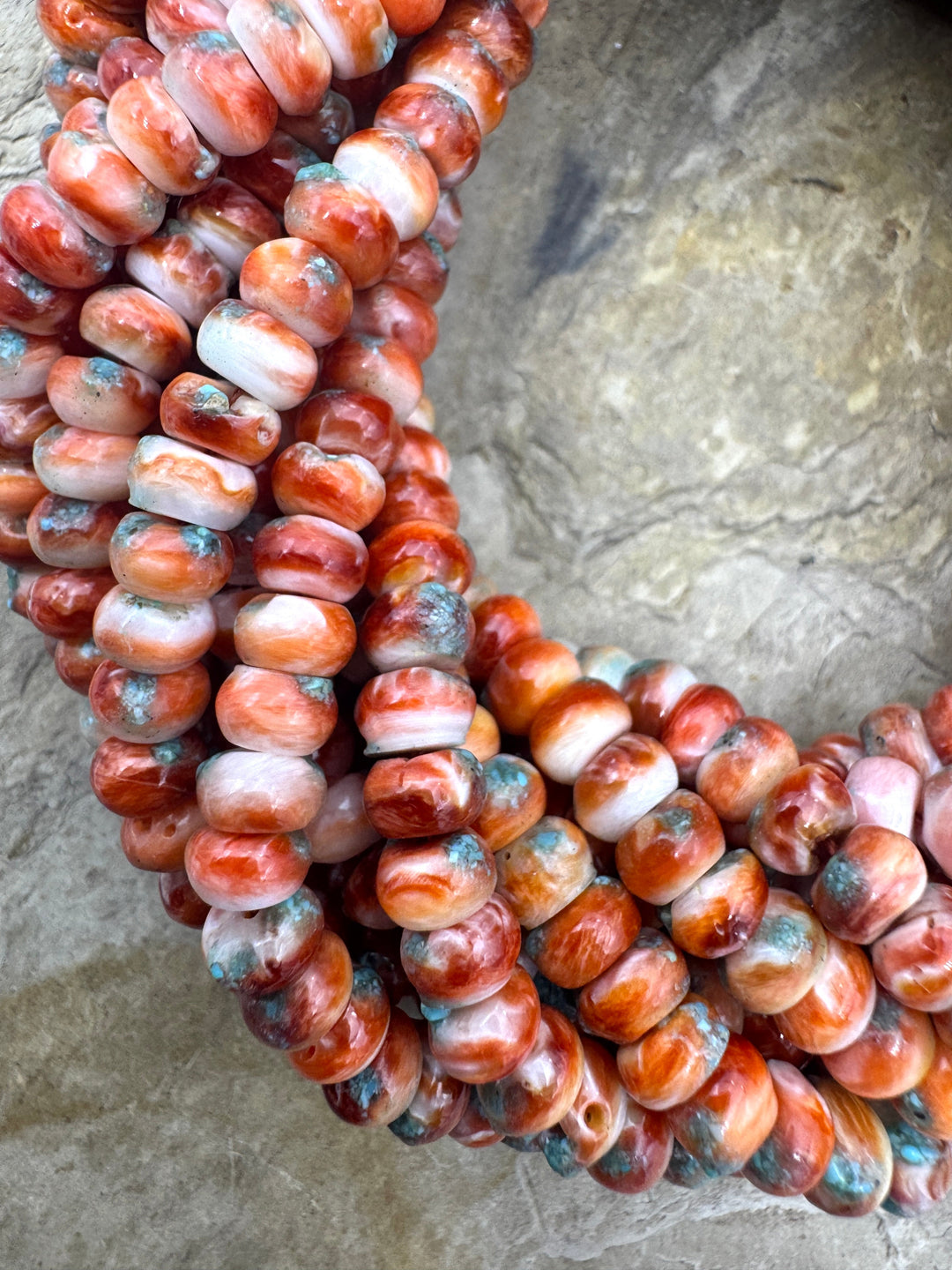 Red Spiny Oyster with Turquoise Inlay 6mm Rondelle Beads 16