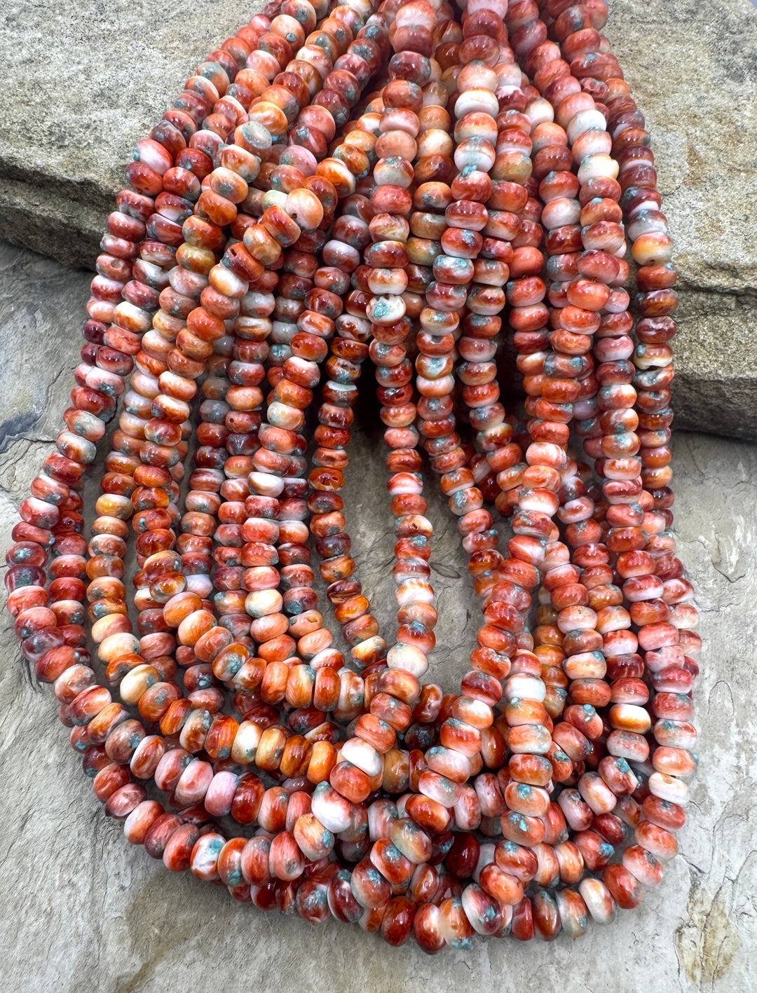 Red Spiny Oyster with Turquoise Inlay 6mm Rondelle Beads 16