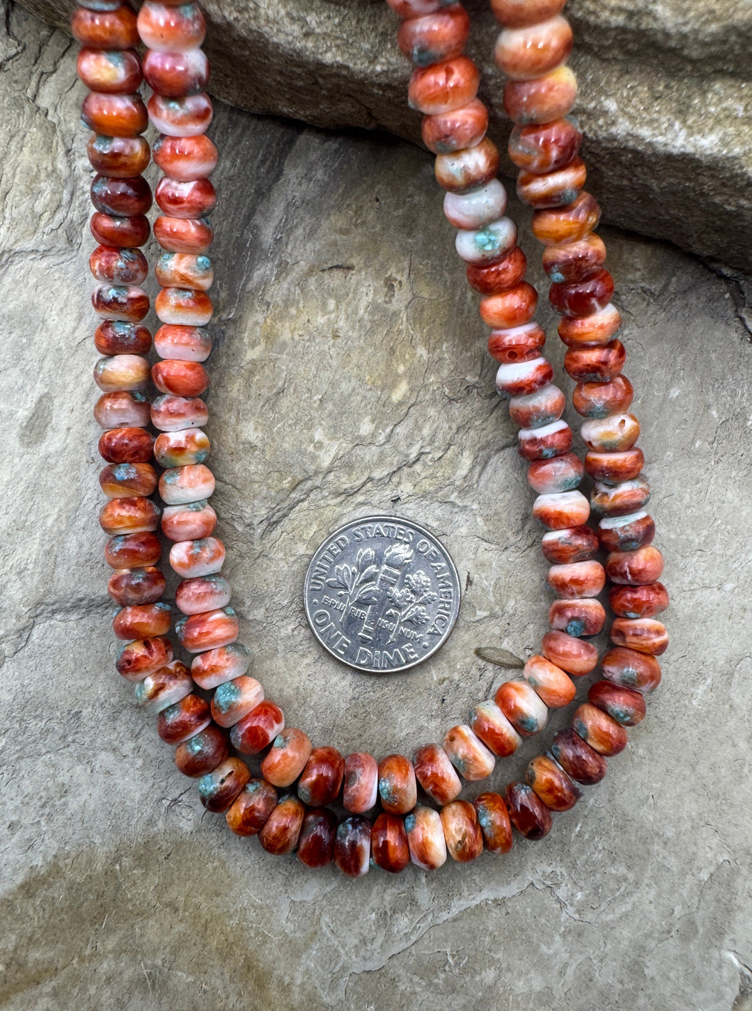 Red Spiny Oyster with Turquoise Inlay 6mm Rondelle Beads 16