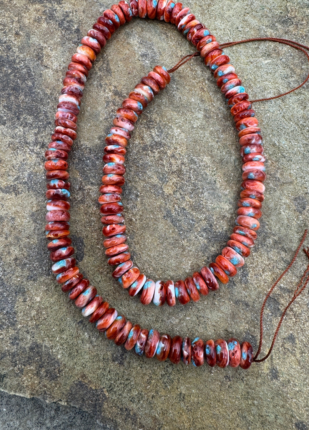 Red Spiny Oyster with Turquoise Inlay 8mm Rondelle Beads 16