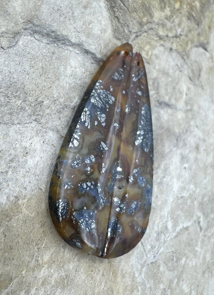 Red/Yellow Macasite Pyrite Matching Earring Slab Bead Pair
