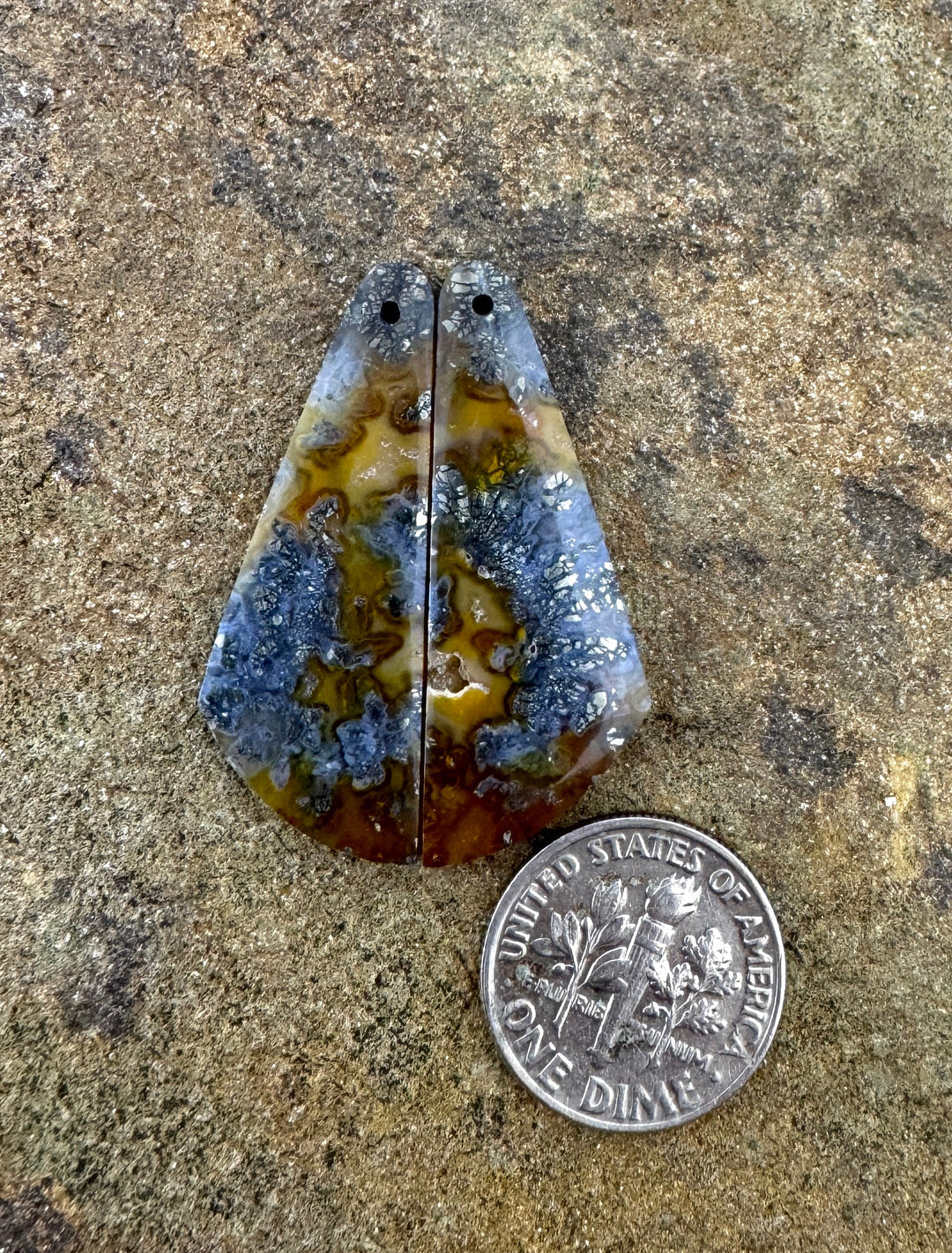 Red/Yellow Macasite Pyrite Matching Earring Slab Bead Pair