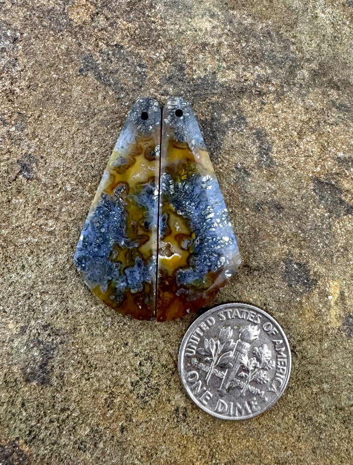 Red/Yellow Macasite Pyrite Matching Earring Slab Bead Pair