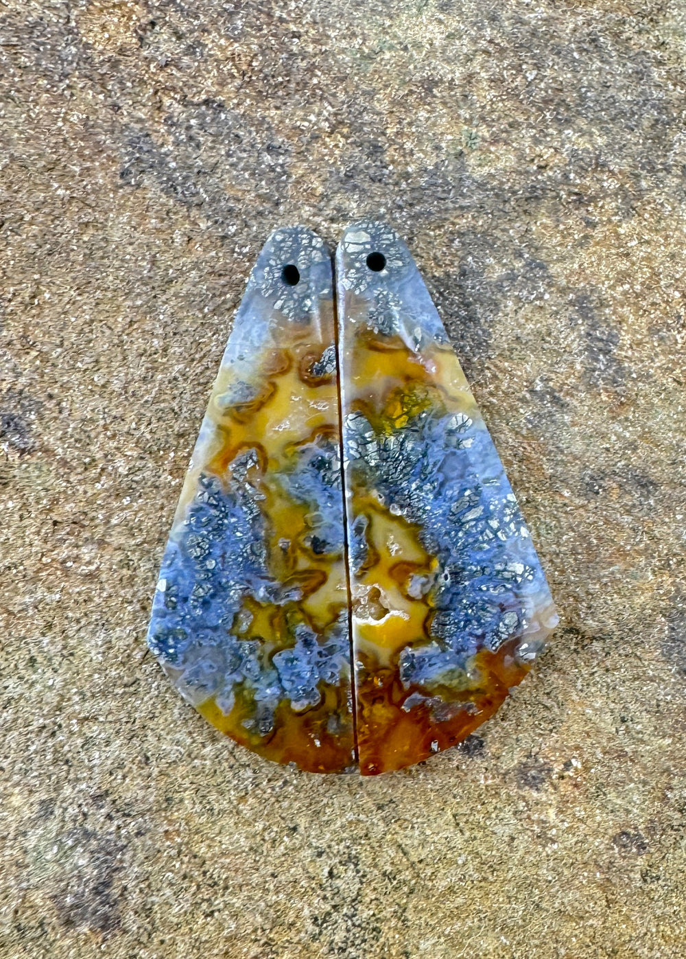 Red/Yellow Macasite Pyrite Matching Earring Slab Bead Pair