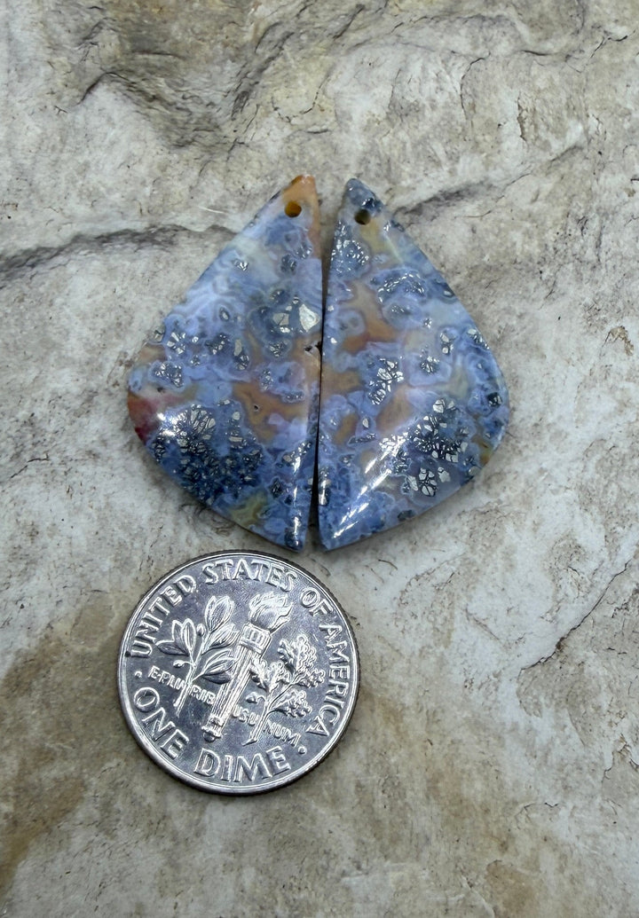 Red/Yellow Macasite Pyrite Matching Earring Slab Bead Pair