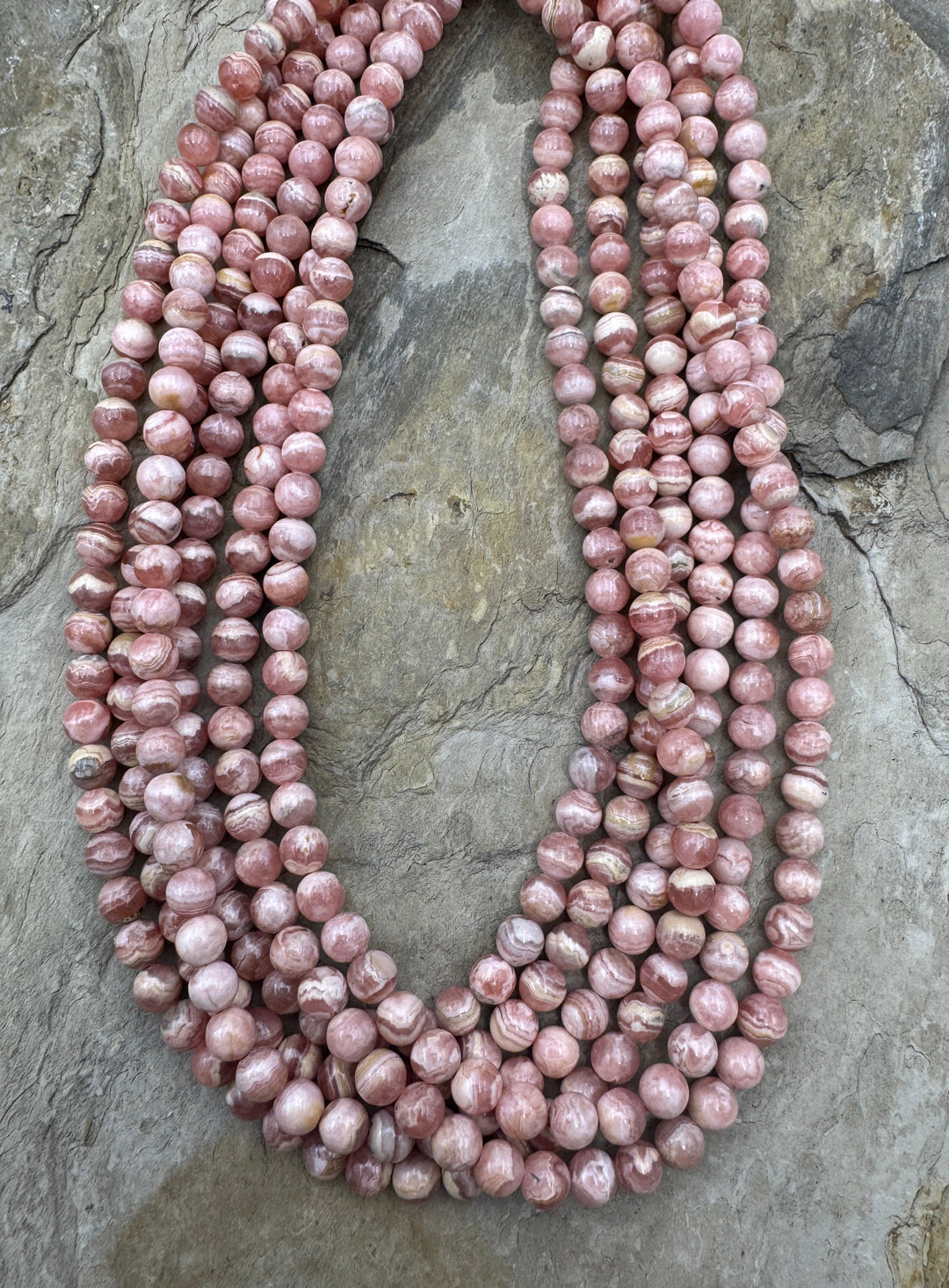 Rhodochrosite 5mm Round Beads 16 inch Strand - Rhodochrosite