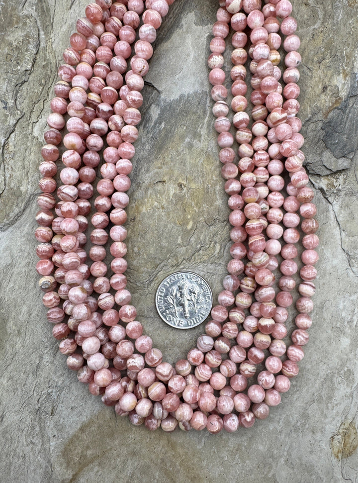 Rhodochrosite 5mm Round Beads 16 inch Strand - Rhodochrosite