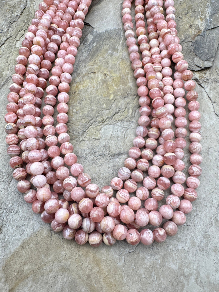 Rhodochrosite 5mm Round Beads 16 inch Strand - Rhodochrosite