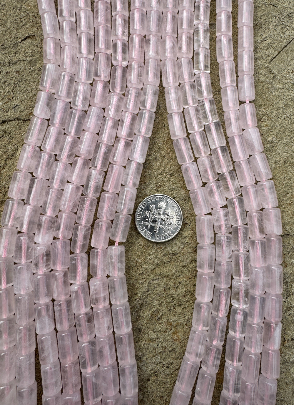 Rose Quartz 6x9mm Tube Bead Strand 16 inch Strand - Smokey