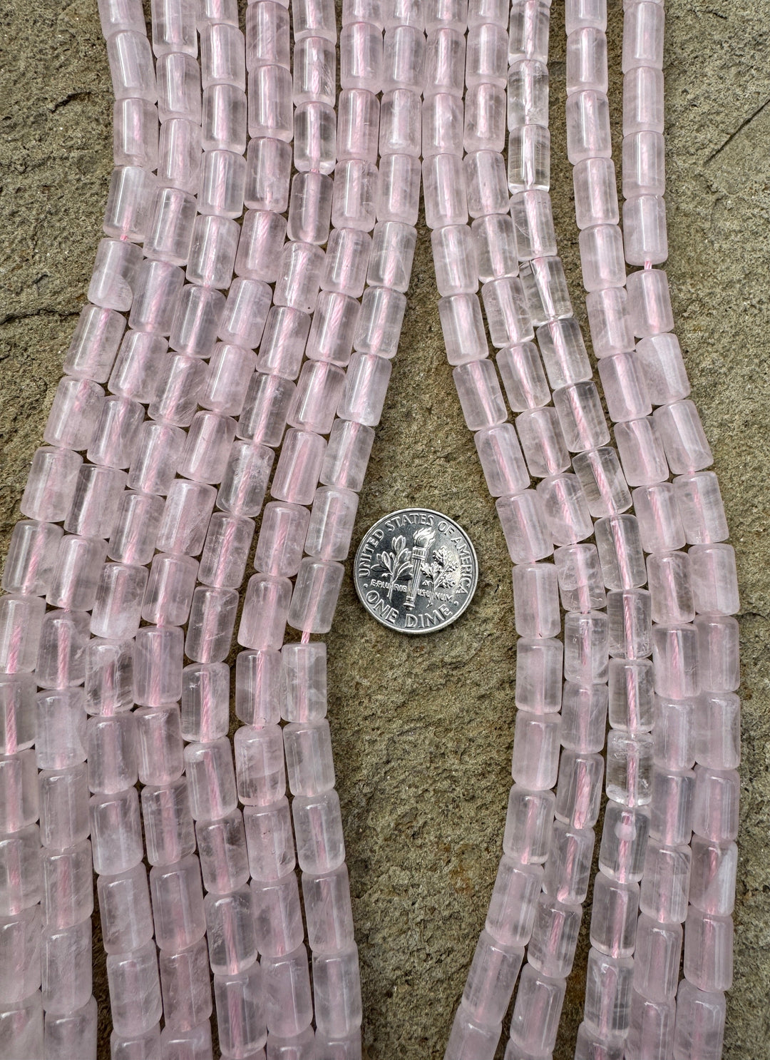 Rose Quartz 6x9mm Tube Bead Strand 16 inch Strand Smokey