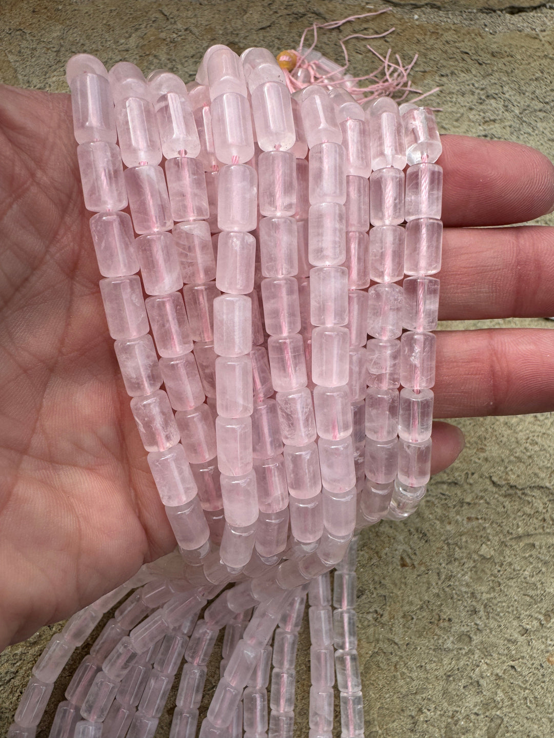 Rose Quartz 6x9mm Tube Bead Strand 16 inch Strand - Smokey