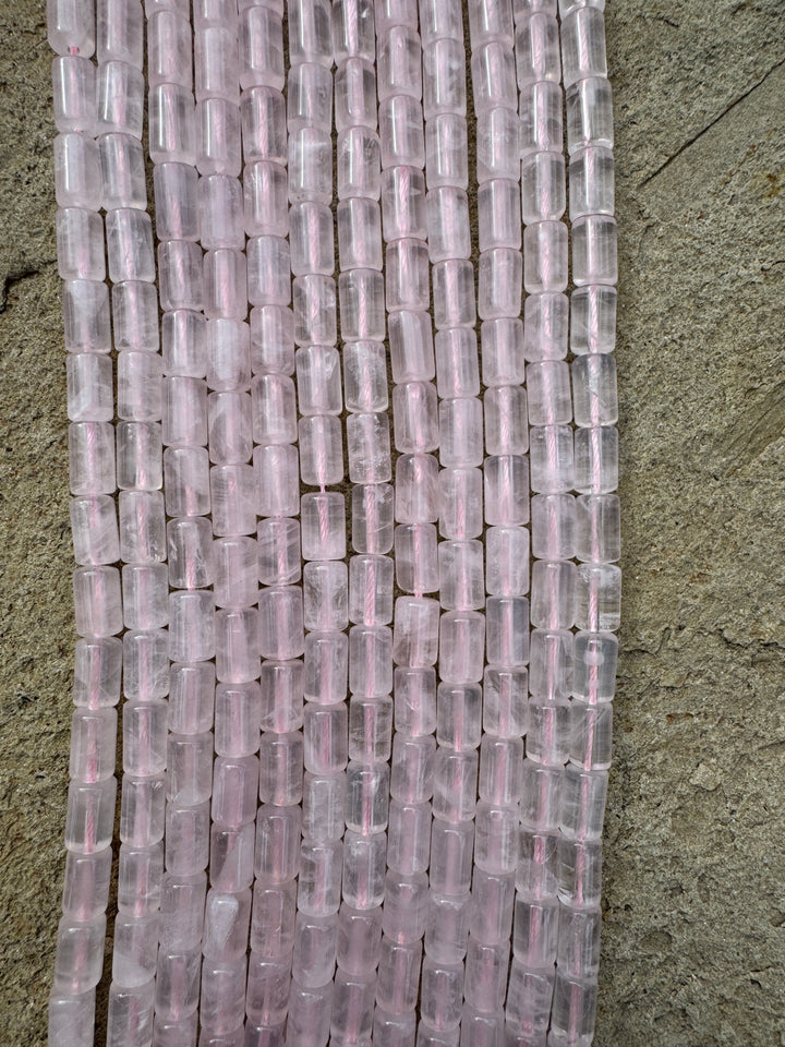 Rose Quartz 6x9mm Tube Bead Strand 16 inch Strand Smokey