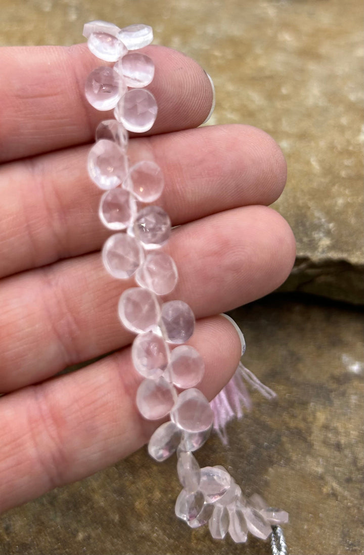 Rose Quartz Faceted Tear Drop Beads 7mm 8 Inch Strand/54