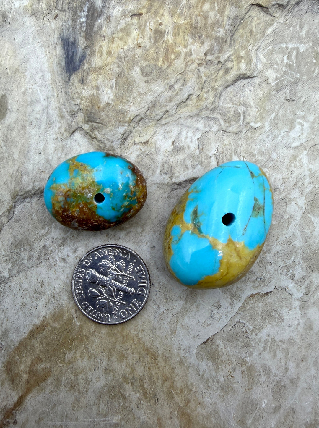 Royston Turquoise (Nevada) Lot of 2 (Large Hole) Beads