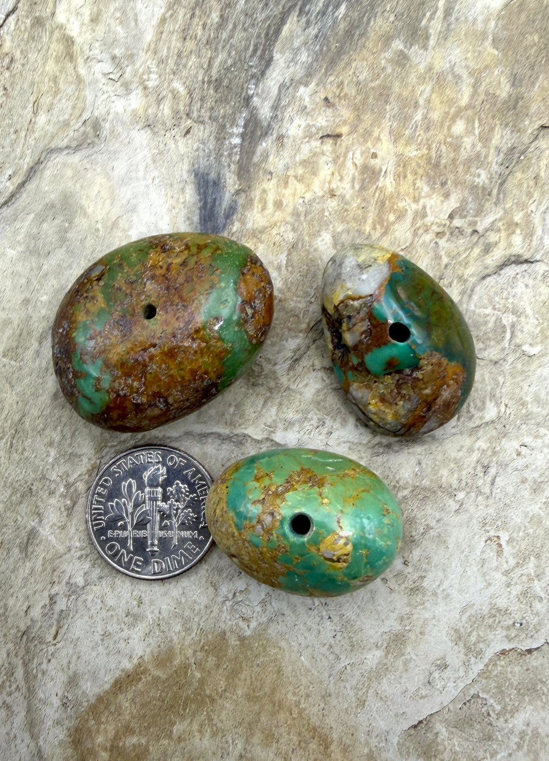 Royston Turquoise (Nevada) Lot of 3 BIG (Large Hole) Beads