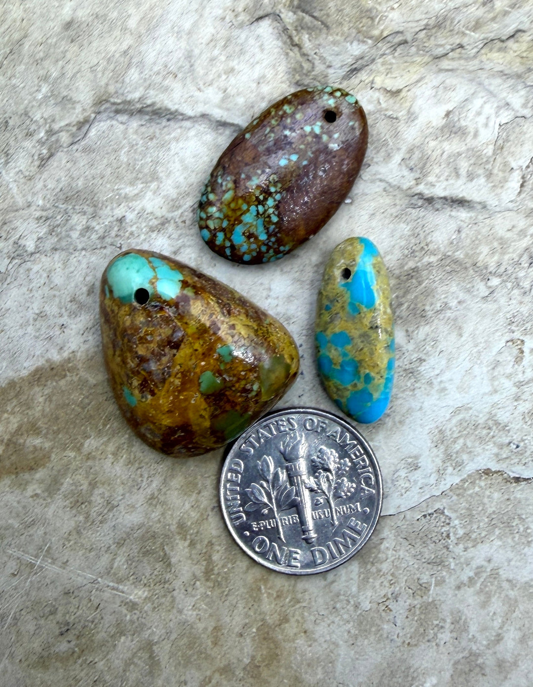 Royston Turquoise (Nevada) Lot of 3 Focal Beads 12-26mm