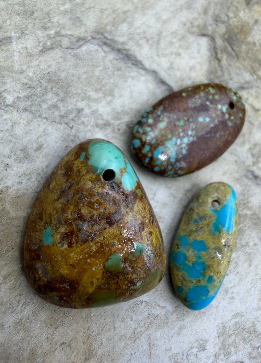 Royston Turquoise (Nevada) Lot of 3 Focal Beads 12-26mm