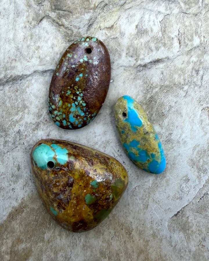 Royston Turquoise (Nevada) Lot of 3 Focal Beads 12-26mm