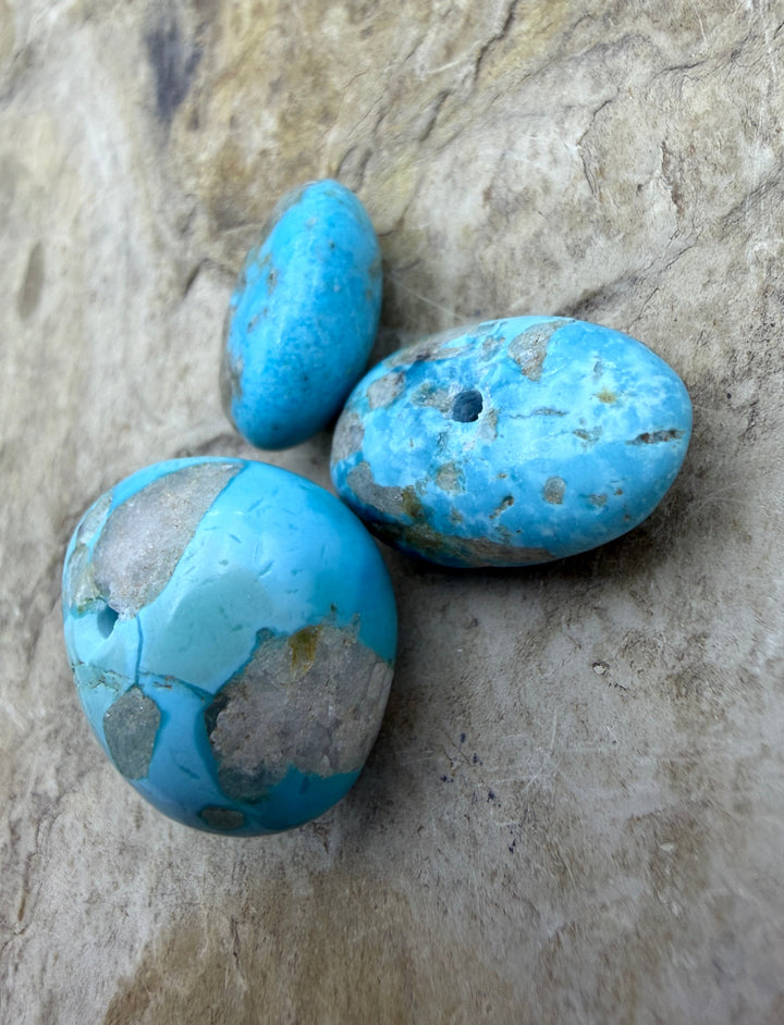 Royston Turquoise (Nevada) Lot of 3 (Large Hole) Beads