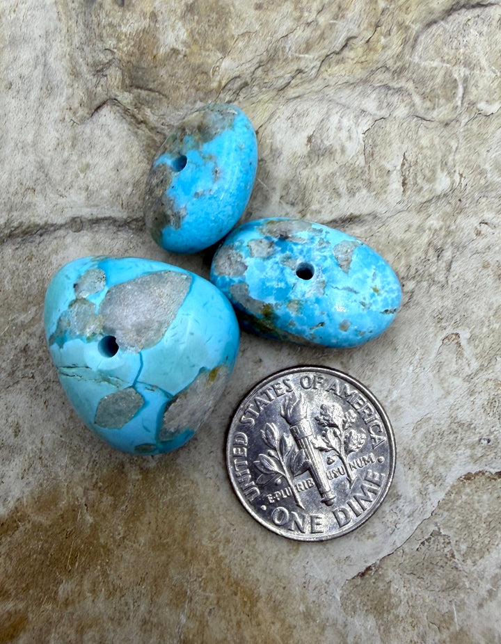Royston Turquoise (Nevada) Lot of 3 (Large Hole) Beads