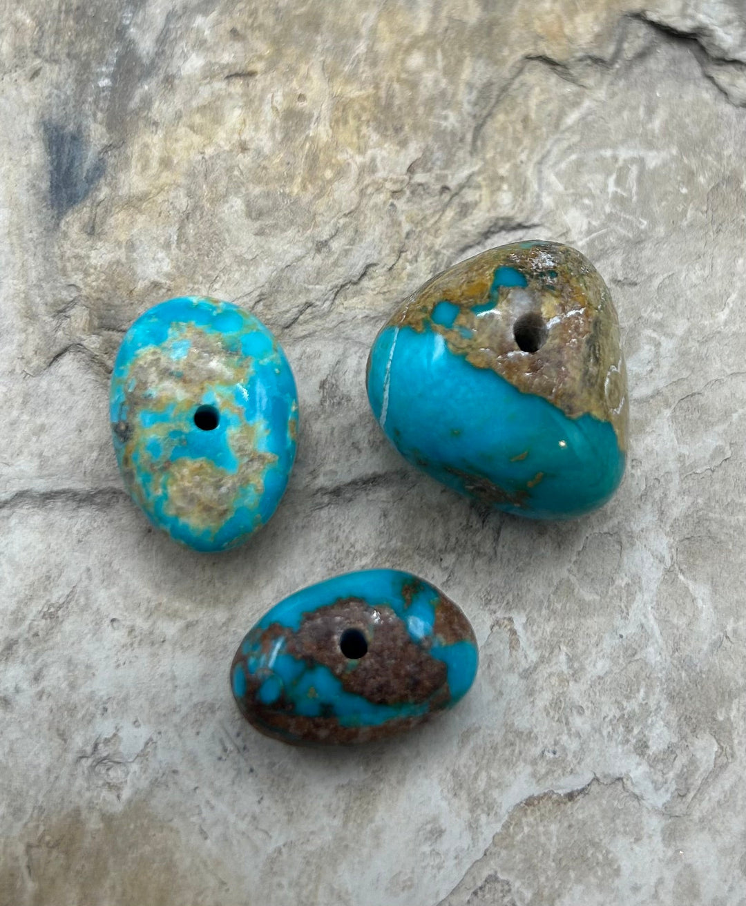 Royston Turquoise (Nevada) Lot of 3 (Large Hole) Beads
