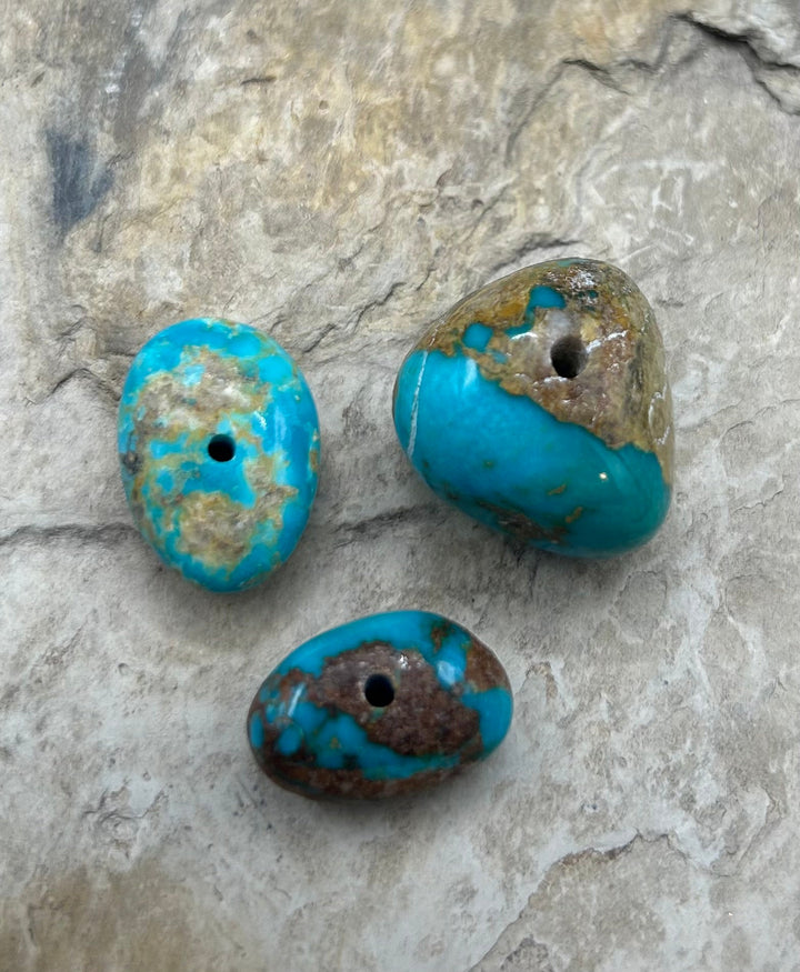 Royston Turquoise (Nevada) Lot of 3 (Large Hole) Beads