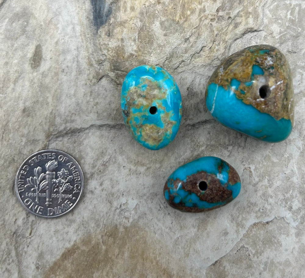 Royston Turquoise (Nevada) Lot of 3 (Large Hole) Beads