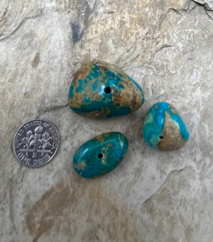 Royston Turquoise (Nevada) Lot of 3 (Large Hole) Beads