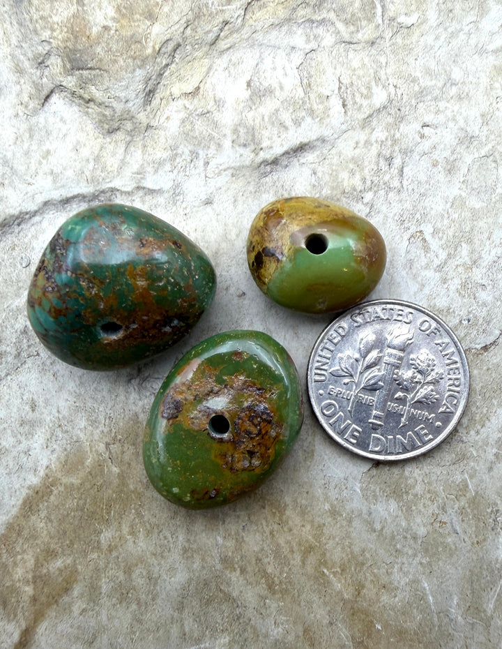 Royston Turquoise (Nevada) Lot of 3 (Large Hole) Beads