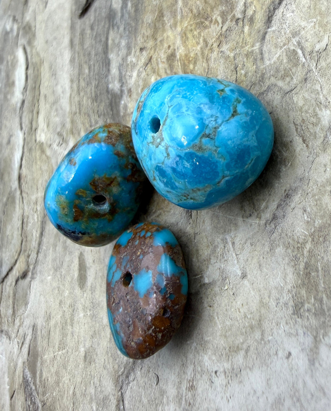 Royston Turquoise (Nevada) Lot of 3 (Large Hole) Beads