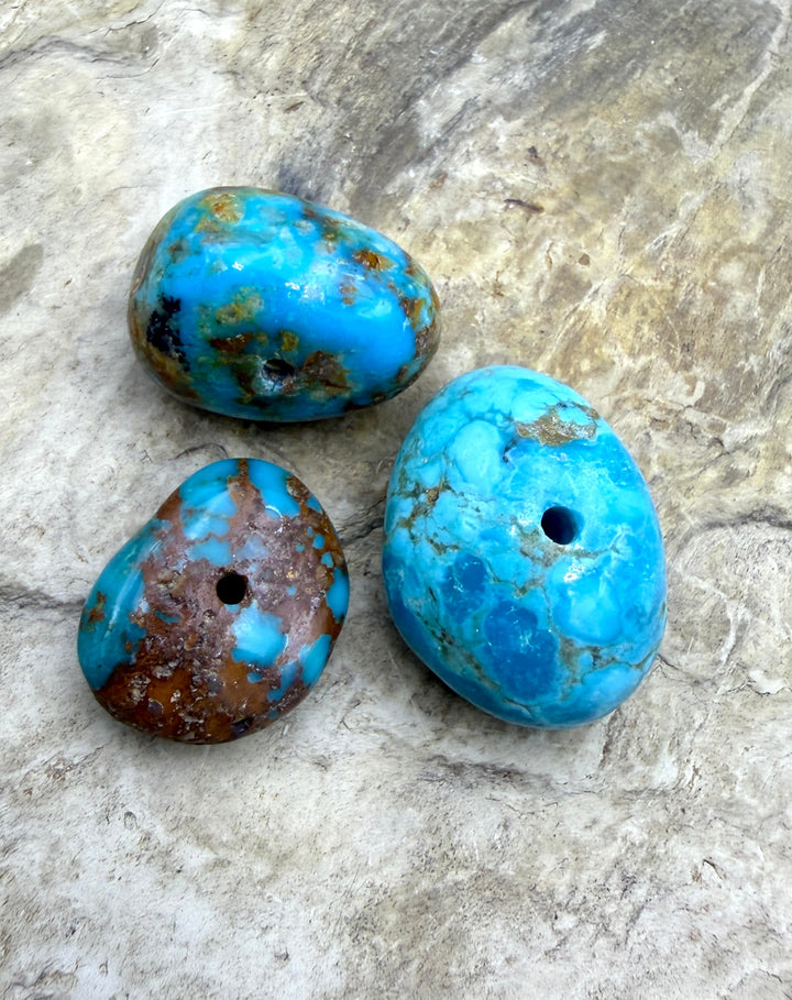 Royston Turquoise (Nevada) Lot of 3 (Large Hole) Beads