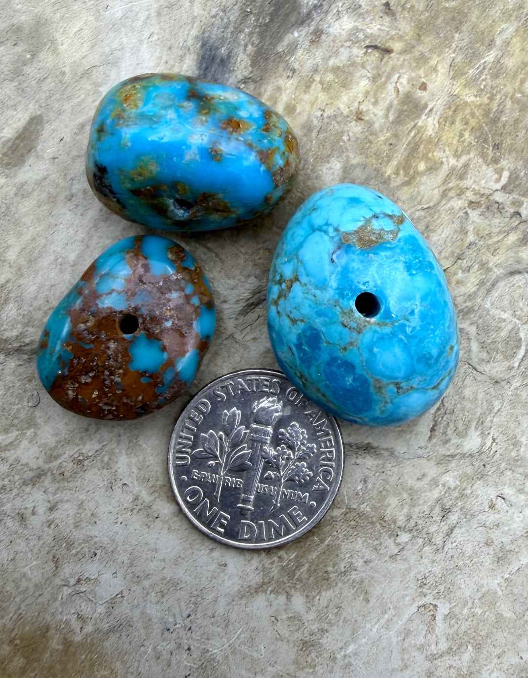 Royston Turquoise (Nevada) Lot of 3 (Large Hole) Beads