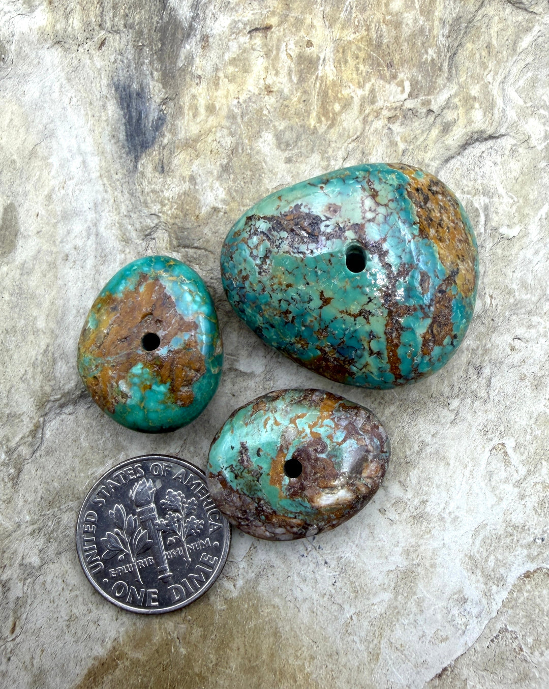 Royston Turquoise (Nevada) Lot of 3 (Large Hole) Beads