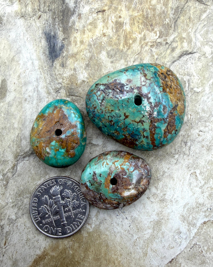 Royston Turquoise (Nevada) Lot of 3 (Large Hole) Beads
