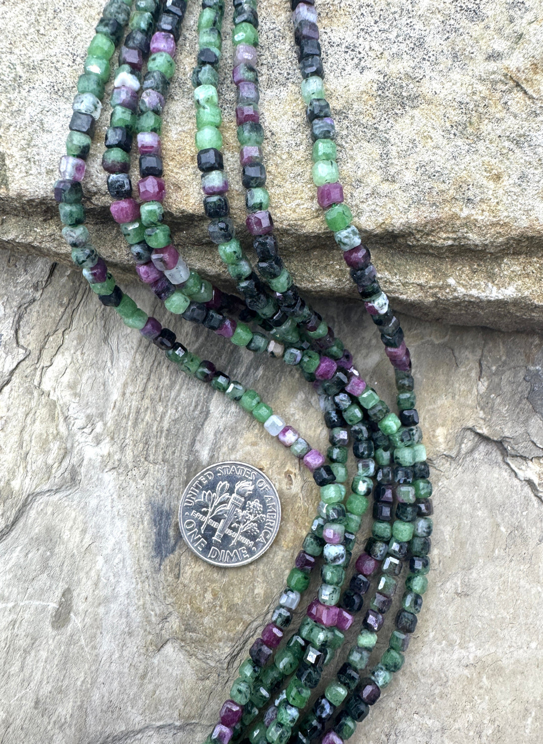 Ruby in Zoisite Faceted 4mm cube bead strands 15 inch