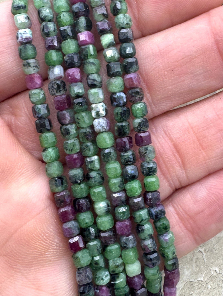 Ruby in Zoisite Faceted 4mm cube bead strands 15 inch