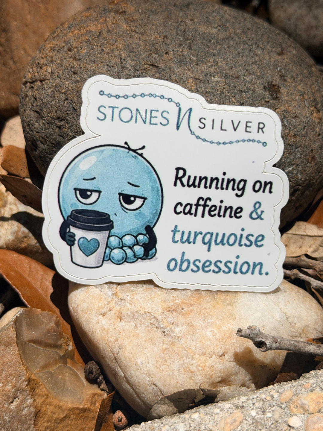 ’Running on caffeine & turquoise obsession.’ Sticker 2.5